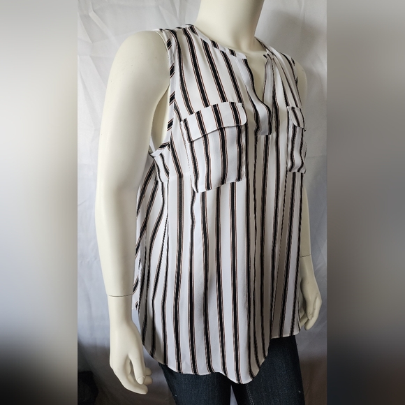 Worthington Women's Plus Tank Top Blouse Shirt Pockets Stripes Sheer Size 1x - Picture 3 of 8